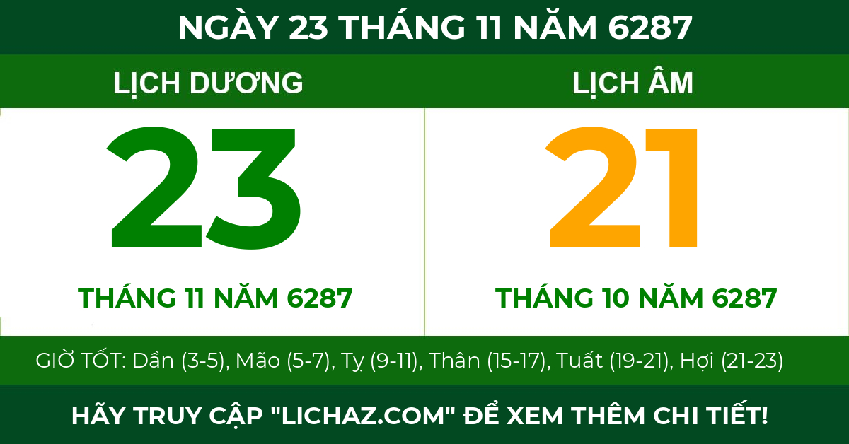 lịch âm ngày 23 tháng 11 năm 6287