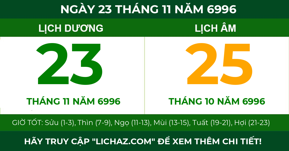 lịch âm ngày 23 tháng 11 năm 6996