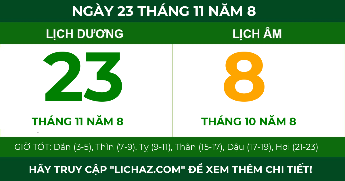 lịch âm ngày 23 tháng 11 năm 8