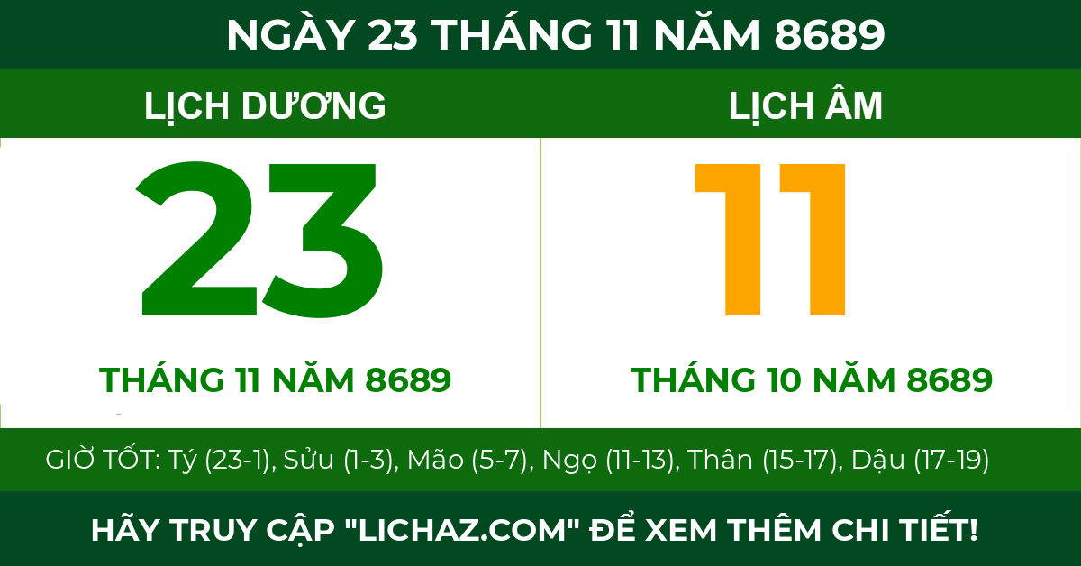lịch âm ngày 23 tháng 11 năm 8689