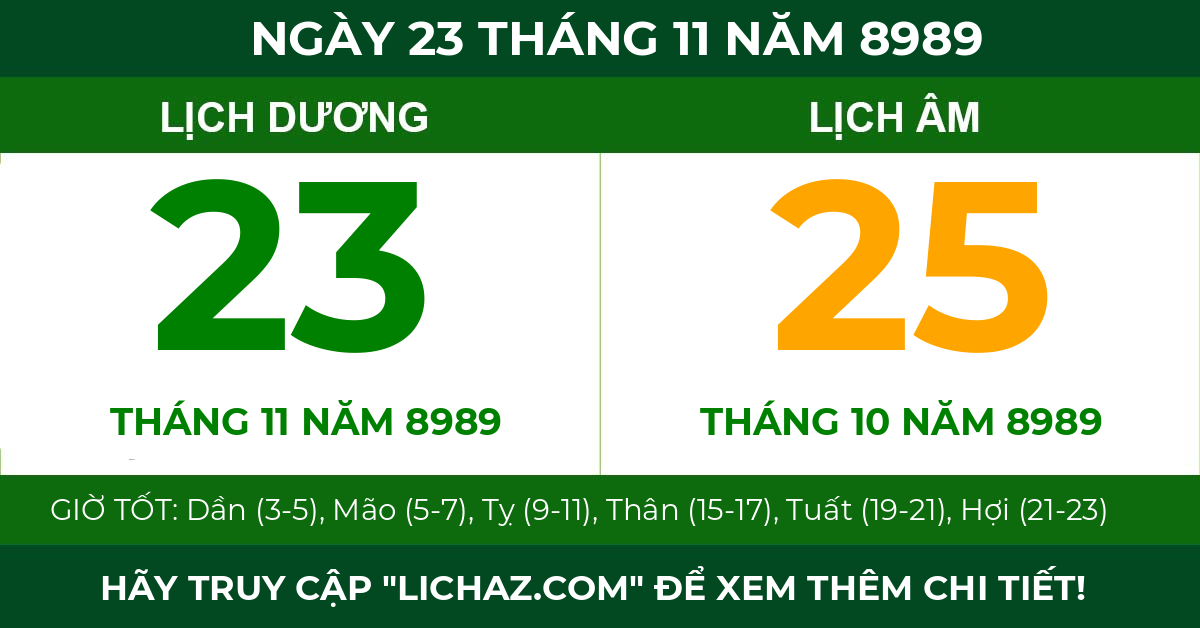 lịch âm ngày 23 tháng 11 năm 8989