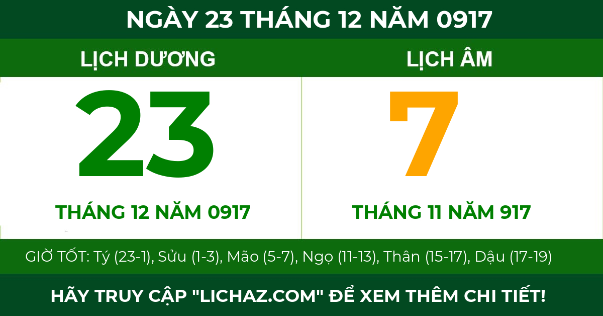 lịch âm ngày 23 tháng 12 năm 0917