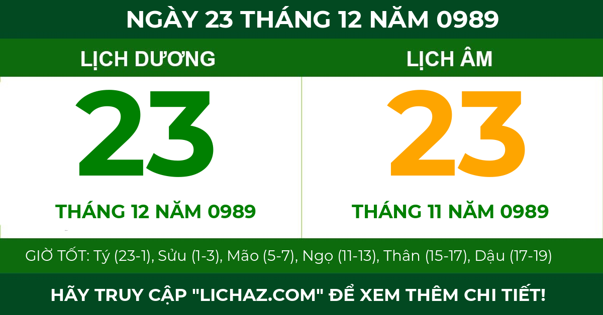 lịch âm ngày 23 tháng 12 năm 0989