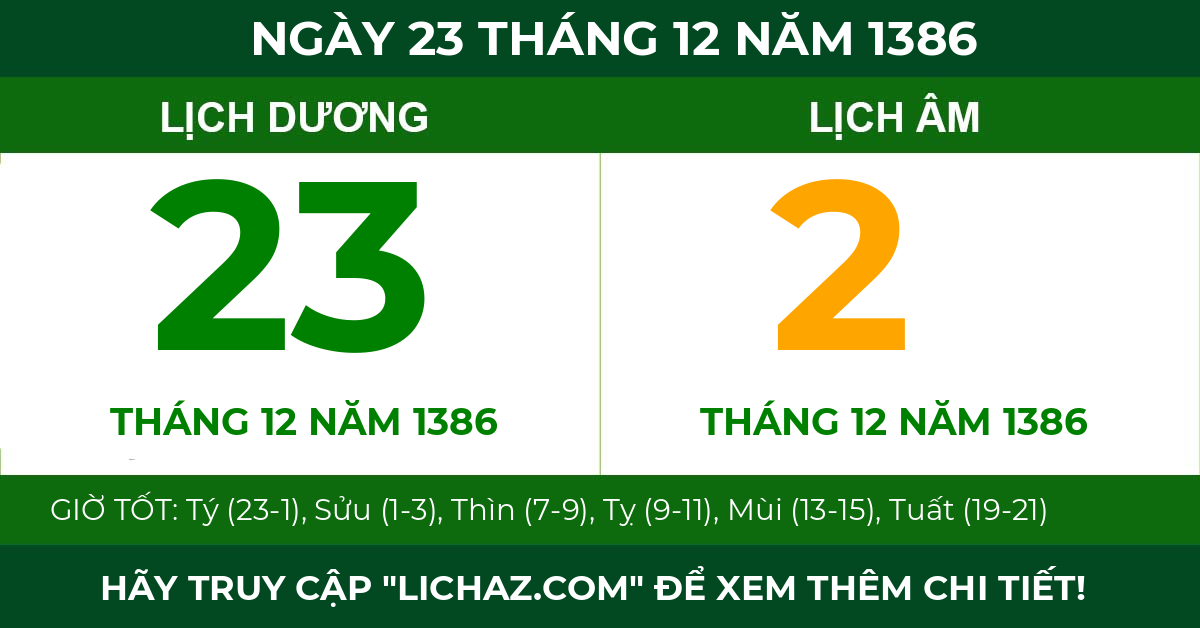 lịch âm ngày 23 tháng 12 năm 1386