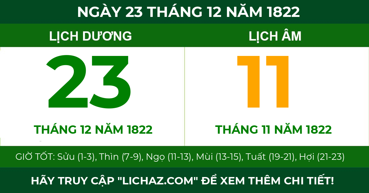 lịch âm ngày 23 tháng 12 năm 1822