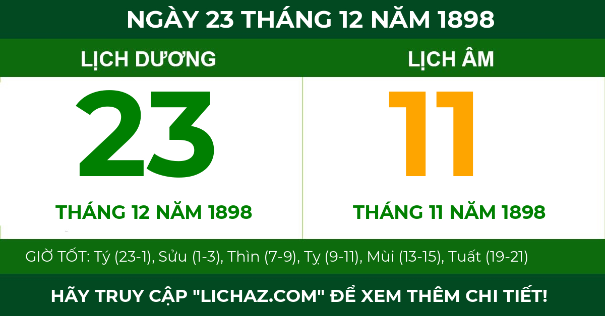 lịch âm ngày 23 tháng 12 năm 1898