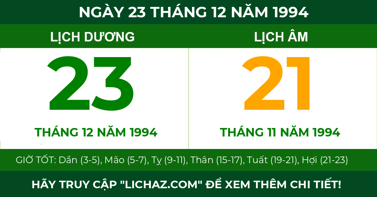 lịch âm ngày 23 tháng 12 năm 1994