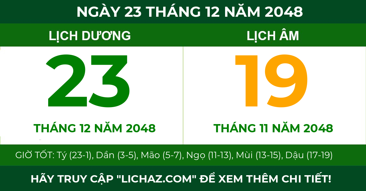 lịch âm ngày 23 tháng 12 năm 2048