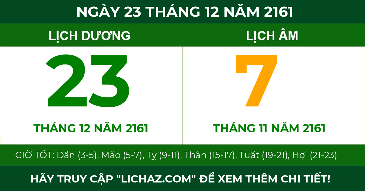 lịch âm ngày 23 tháng 12 năm 2161