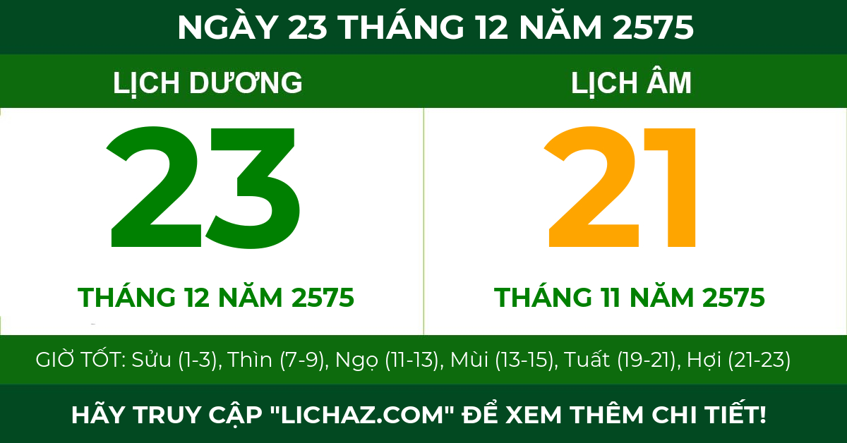 lịch âm ngày 23 tháng 12 năm 2575
