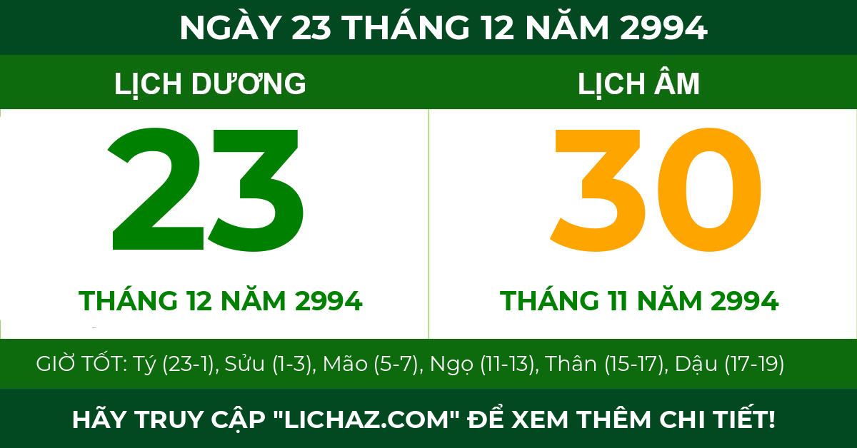 lịch âm ngày 23 tháng 12 năm 2994