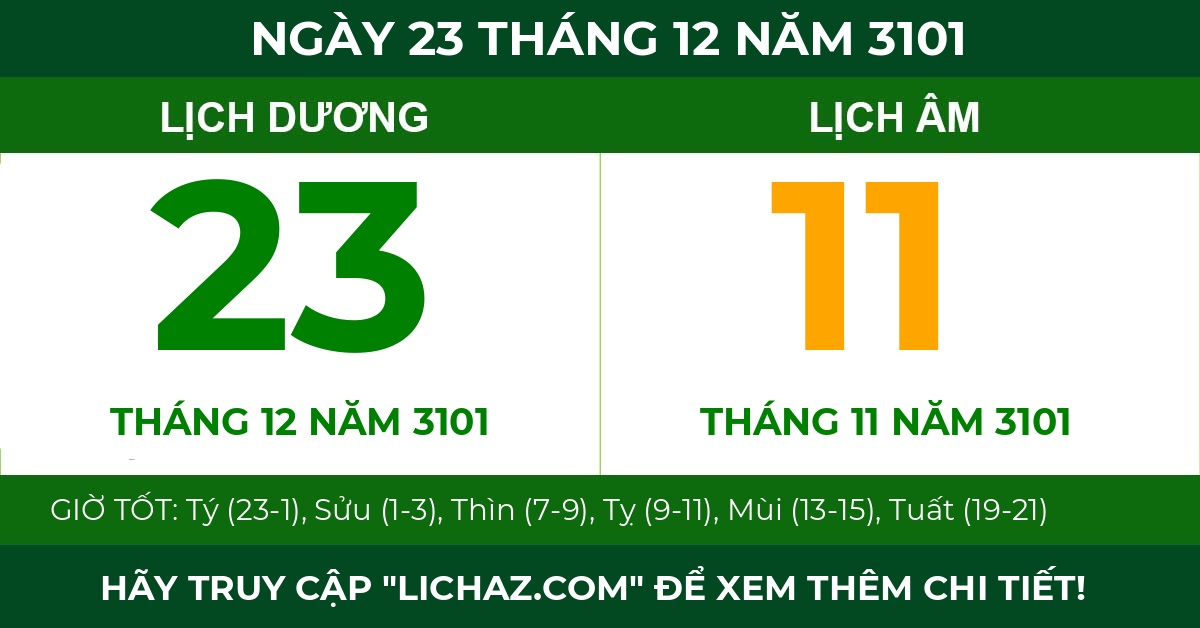 lịch âm ngày 23 tháng 12 năm 3101