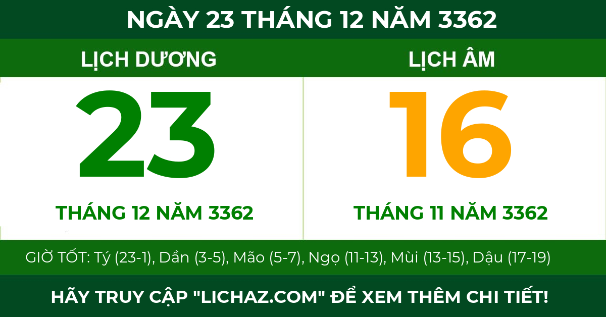lịch âm ngày 23 tháng 12 năm 3362