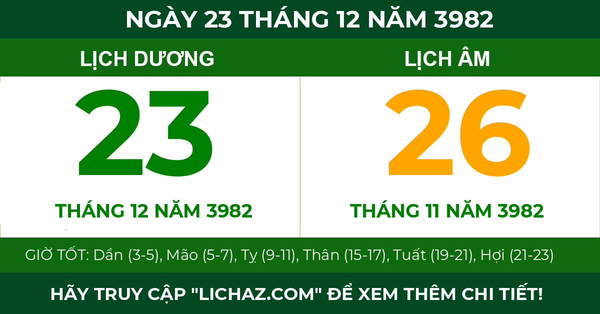lịch âm ngày 23 tháng 12 năm 3982