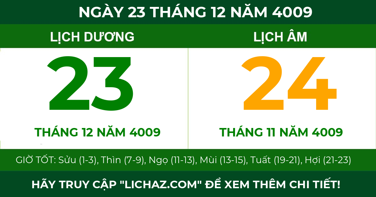 lịch âm ngày 23 tháng 12 năm 4009