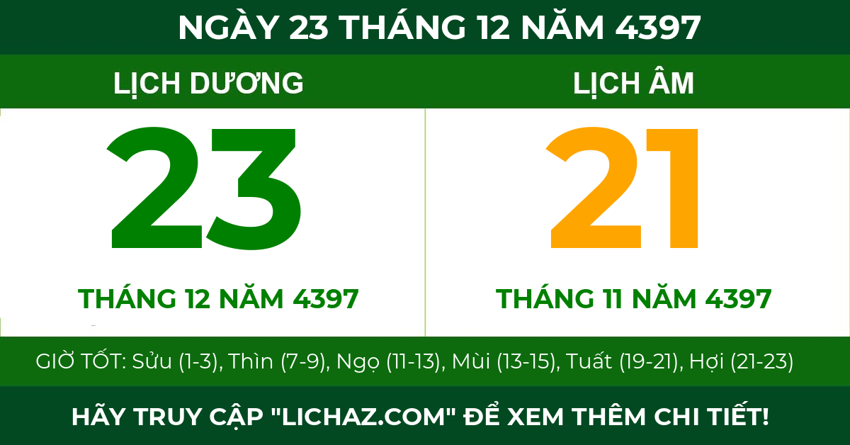 lịch âm ngày 23 tháng 12 năm 4397