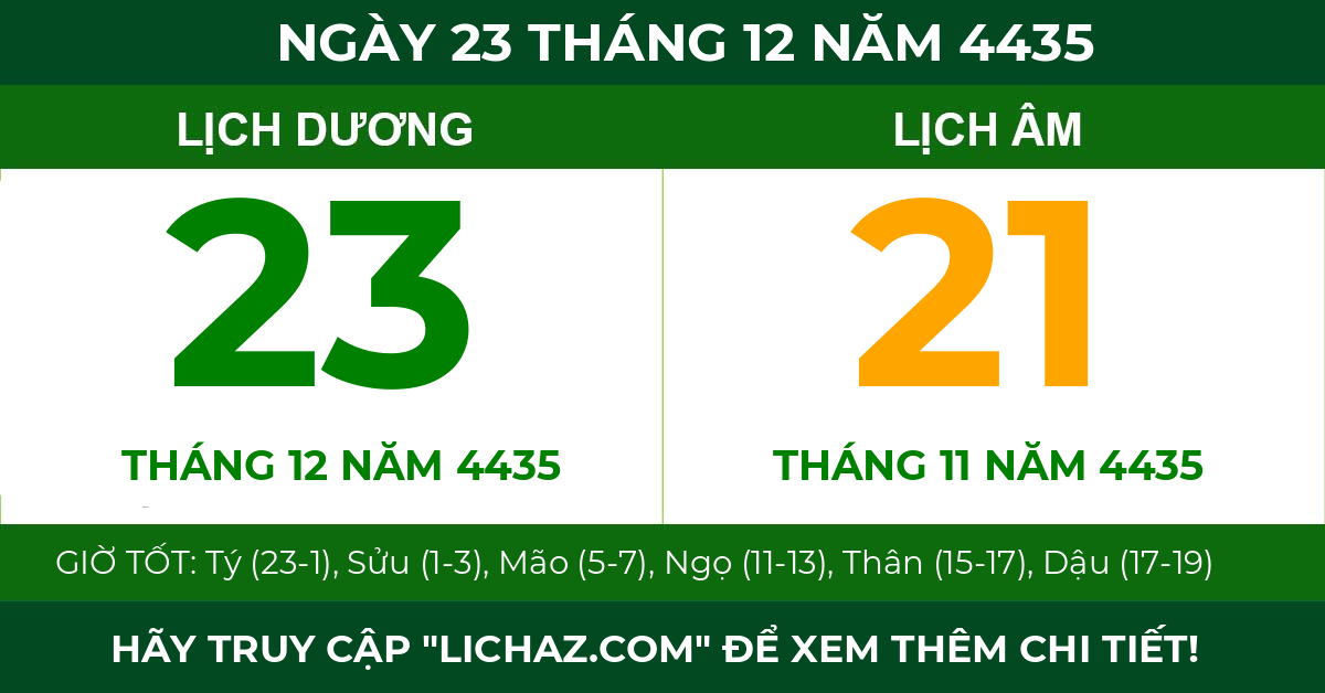 lịch âm ngày 23 tháng 12 năm 4435