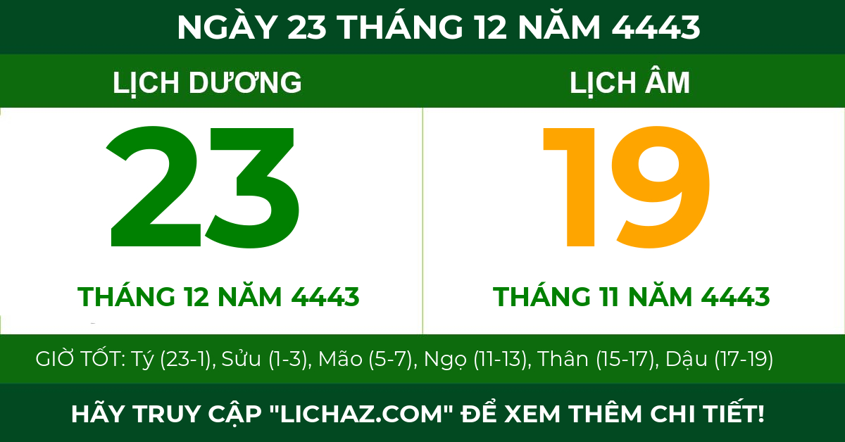 lịch âm ngày 23 tháng 12 năm 4443