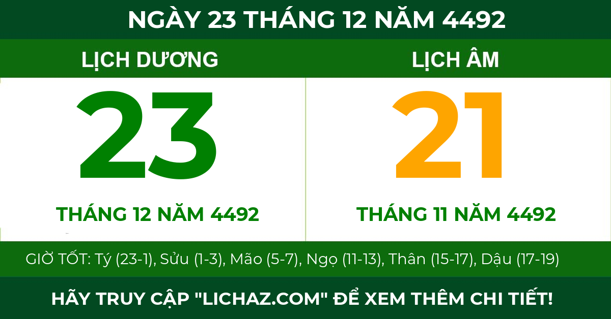 lịch âm ngày 23 tháng 12 năm 4492