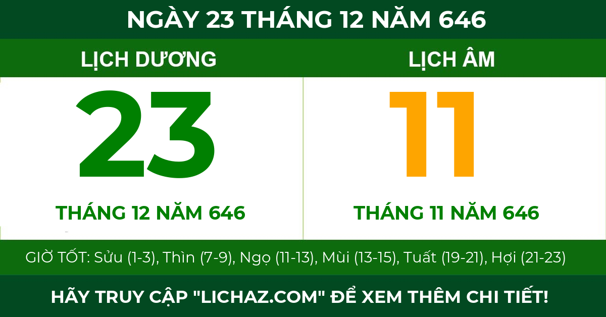 lịch âm ngày 23 tháng 12 năm 646