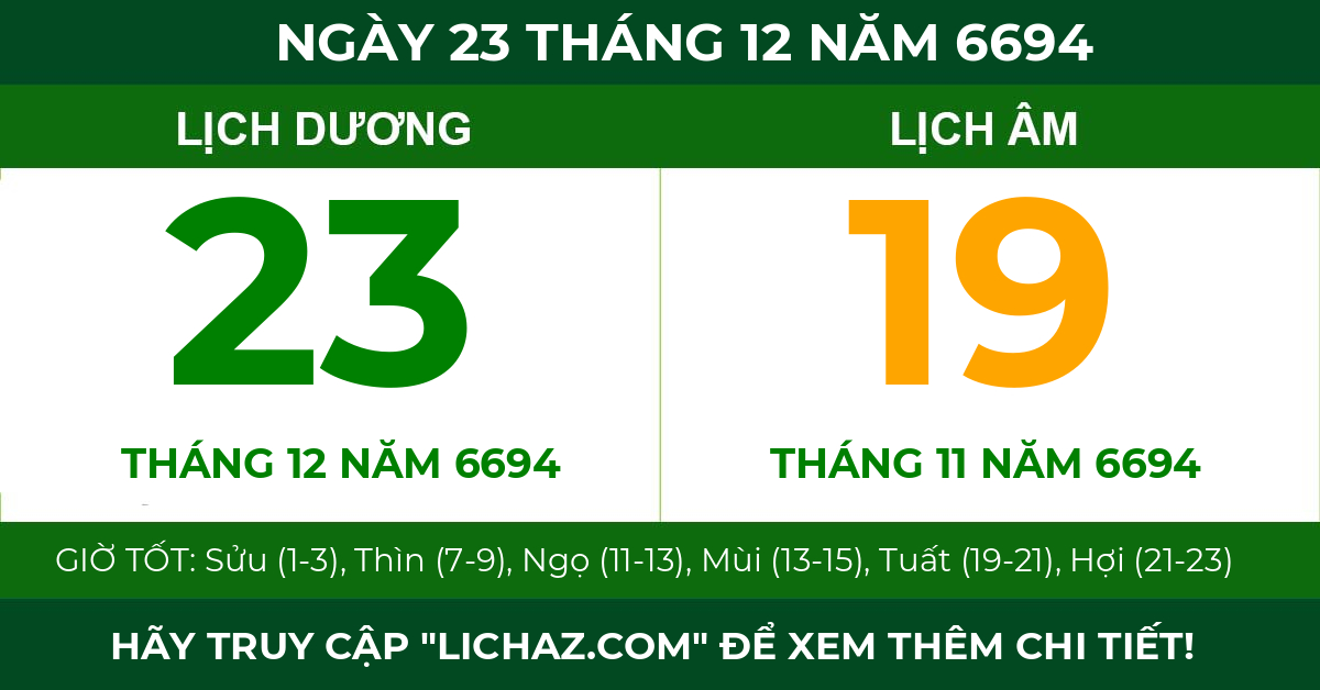 lịch âm ngày 23 tháng 12 năm 6694