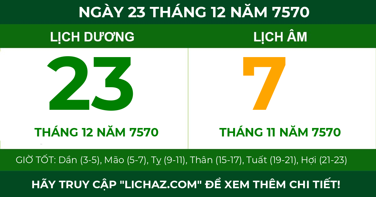 lịch âm ngày 23 tháng 12 năm 7570
