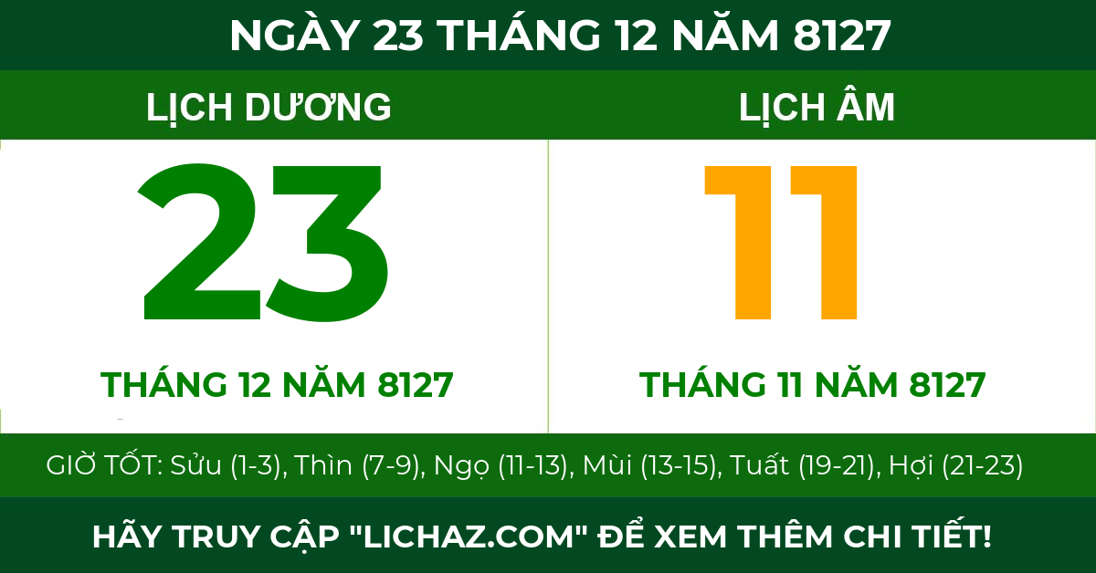 lịch âm ngày 23 tháng 12 năm 8127