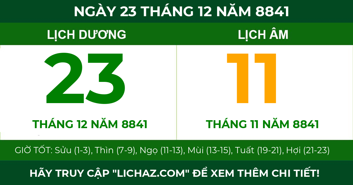 lịch âm ngày 23 tháng 12 năm 8841