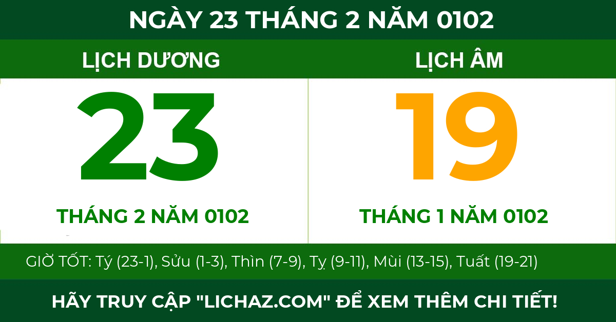 lịch âm ngày 23 tháng 2 năm 0102