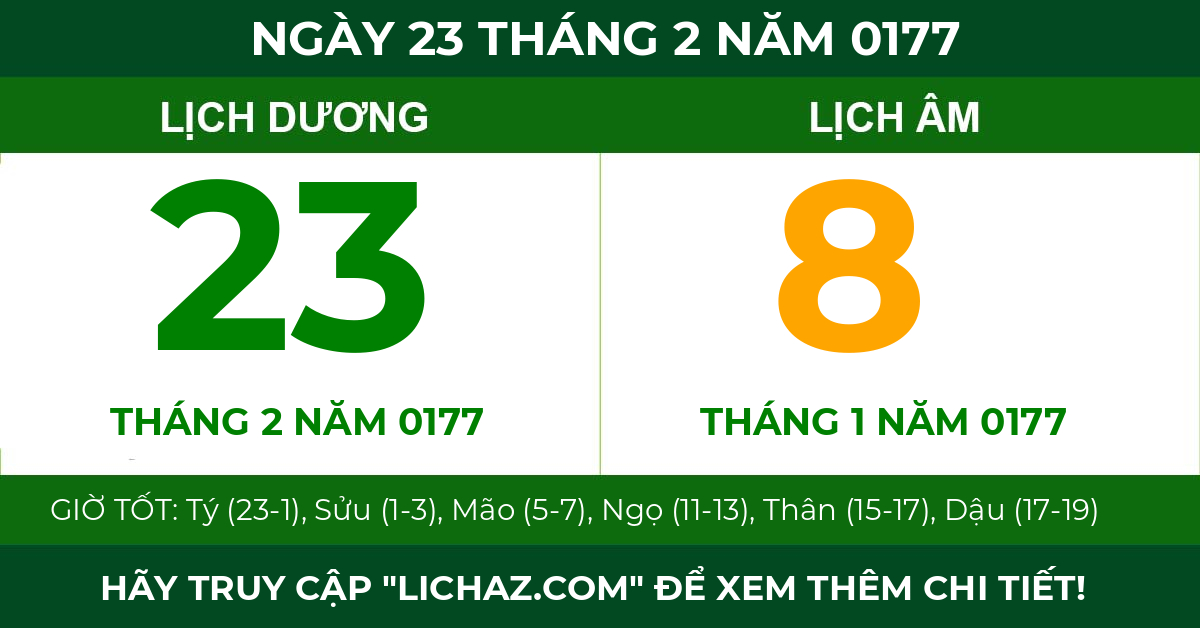 lịch âm ngày 23 tháng 2 năm 0177