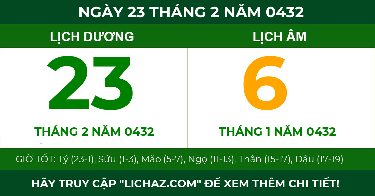 lịch âm ngày 23 tháng 2 năm 0432