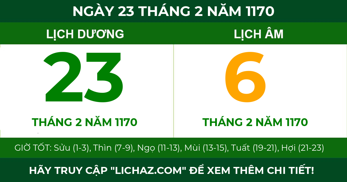 lịch âm ngày 23 tháng 2 năm 1170