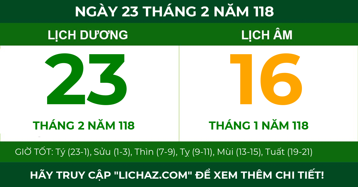 lịch âm ngày 23 tháng 2 năm 118