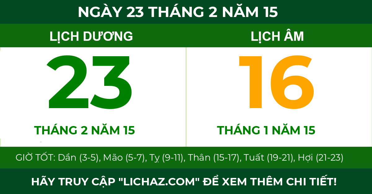 lịch âm ngày 23 tháng 2 năm 15