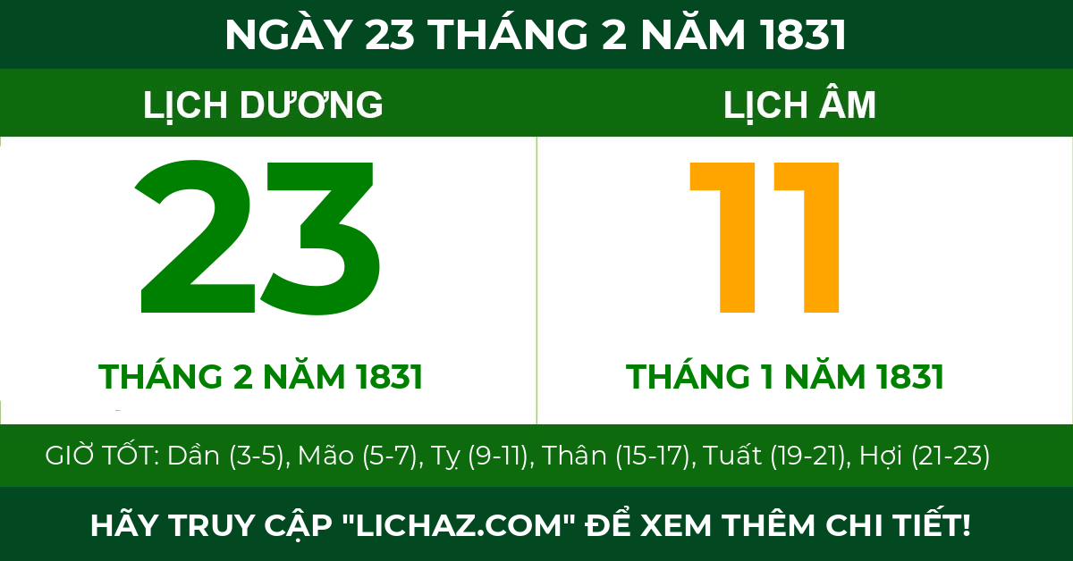 lịch âm ngày 23 tháng 2 năm 1831