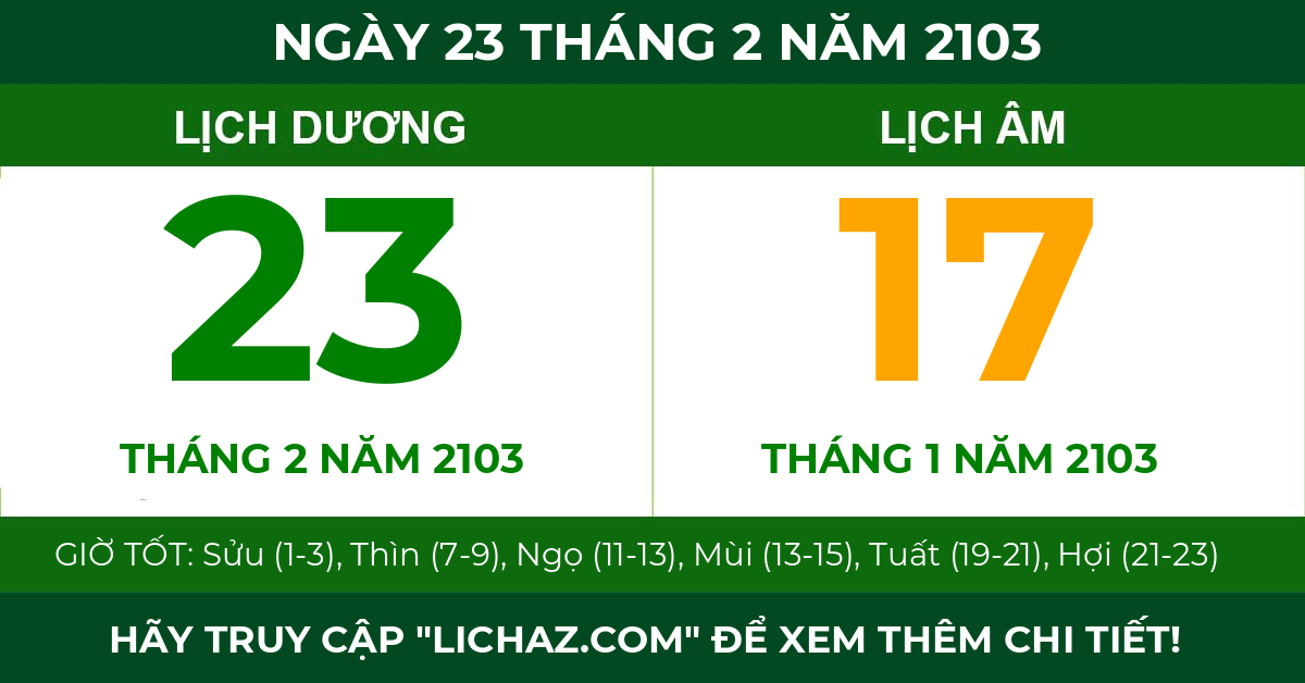 lịch âm ngày 23 tháng 2 năm 2103