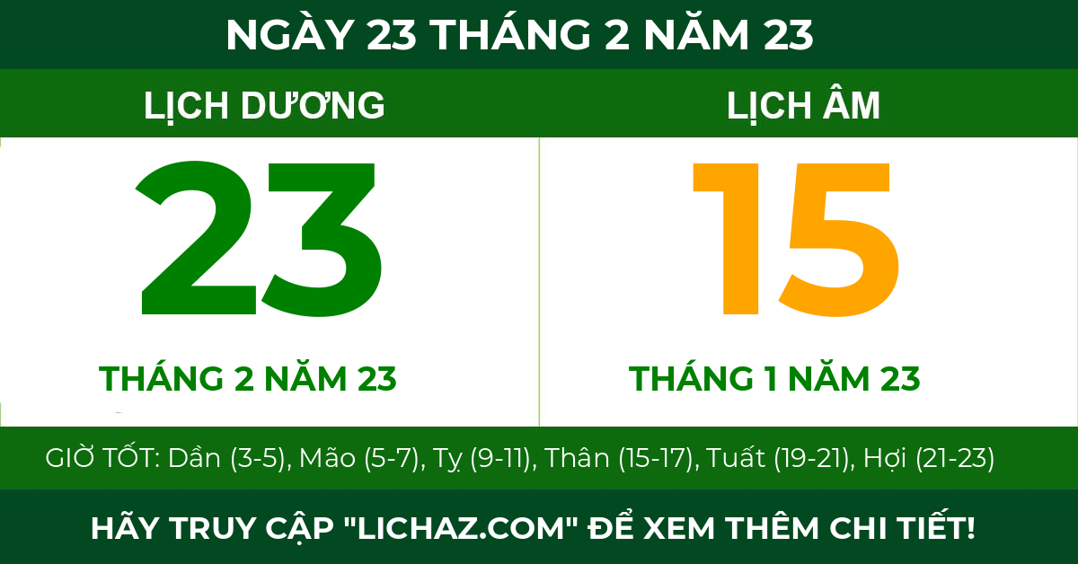 lịch âm ngày 23 tháng 2 năm 23