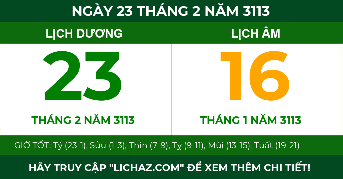 lịch âm ngày 23 tháng 2 năm 3113