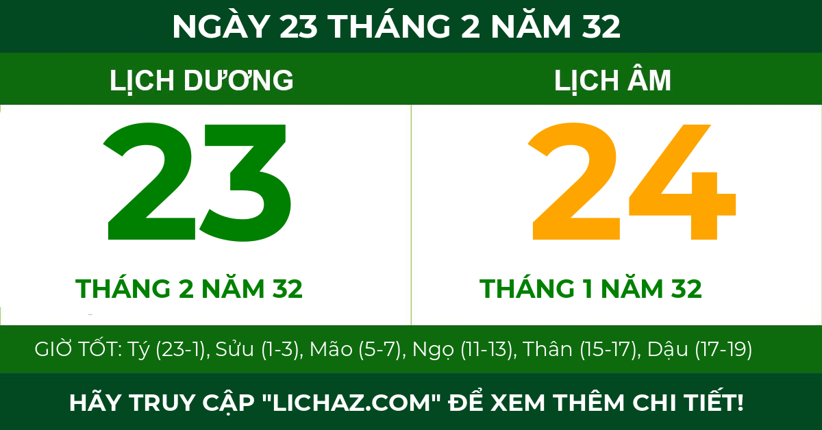 lịch âm ngày 23 tháng 2 năm 32