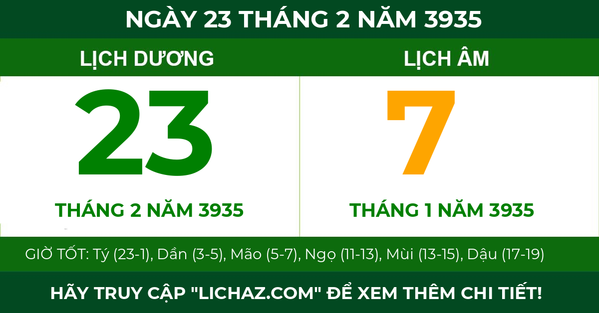 lịch âm ngày 23 tháng 2 năm 3935
