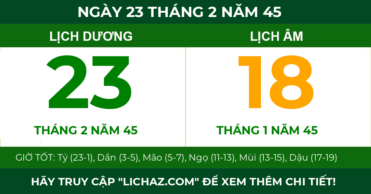 lịch âm ngày 23 tháng 2 năm 45
