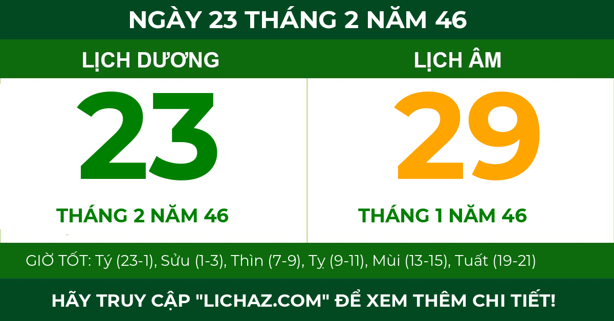 lịch âm ngày 23 tháng 2 năm 46