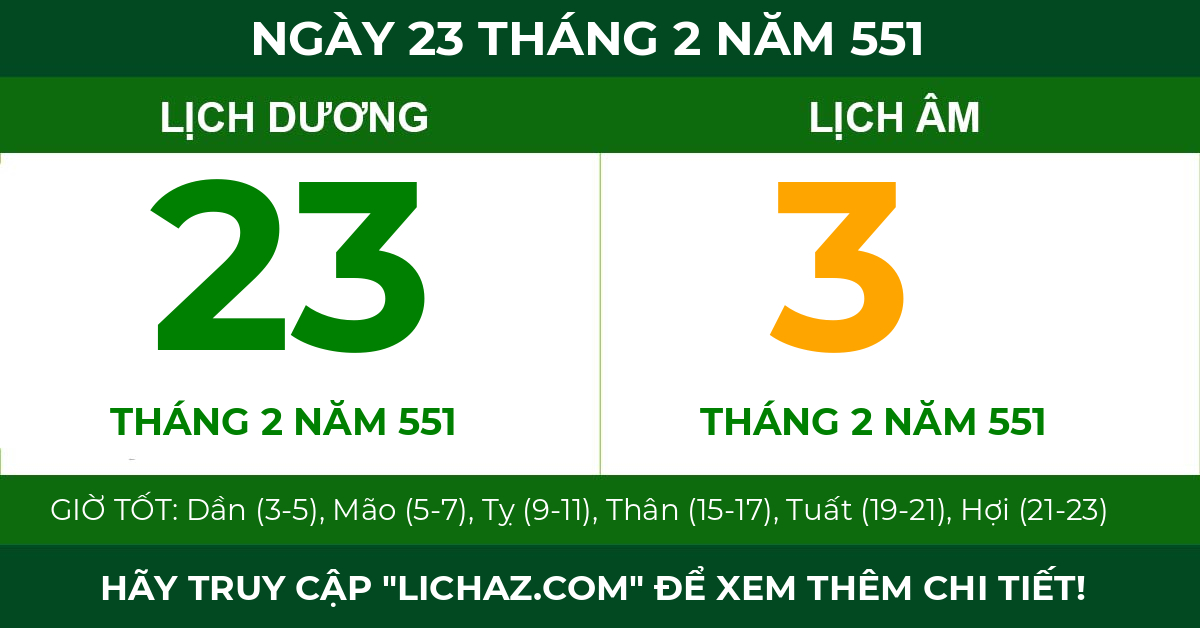 lịch âm ngày 23 tháng 2 năm 551