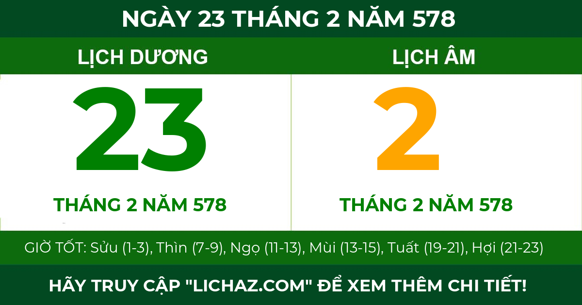 lịch âm ngày 23 tháng 2 năm 578