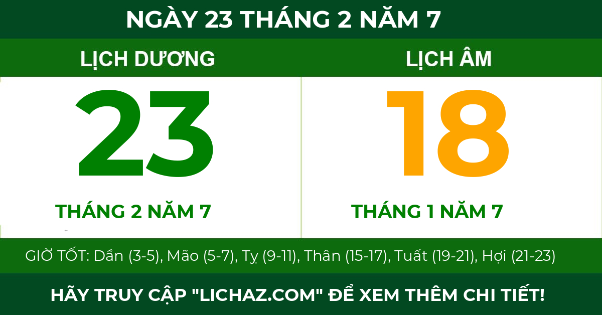 lịch âm ngày 23 tháng 2 năm 7