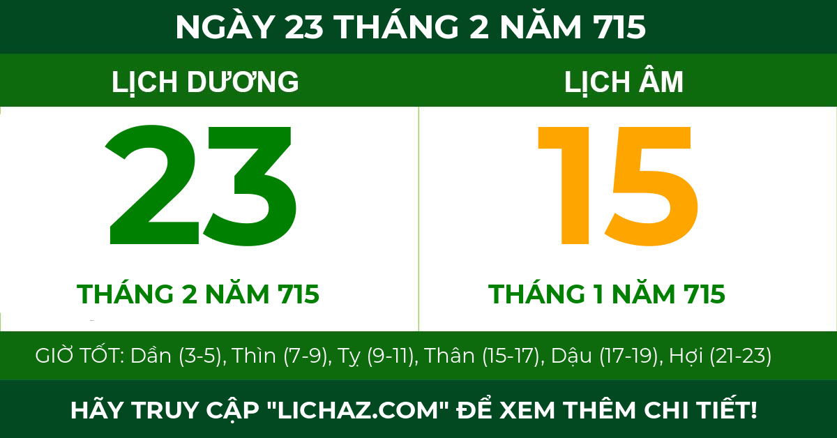 lịch âm ngày 23 tháng 2 năm 715