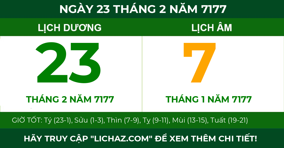 lịch âm ngày 23 tháng 2 năm 7177