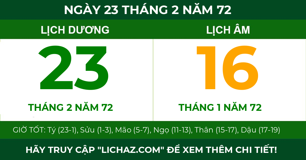 lịch âm ngày 23 tháng 2 năm 72