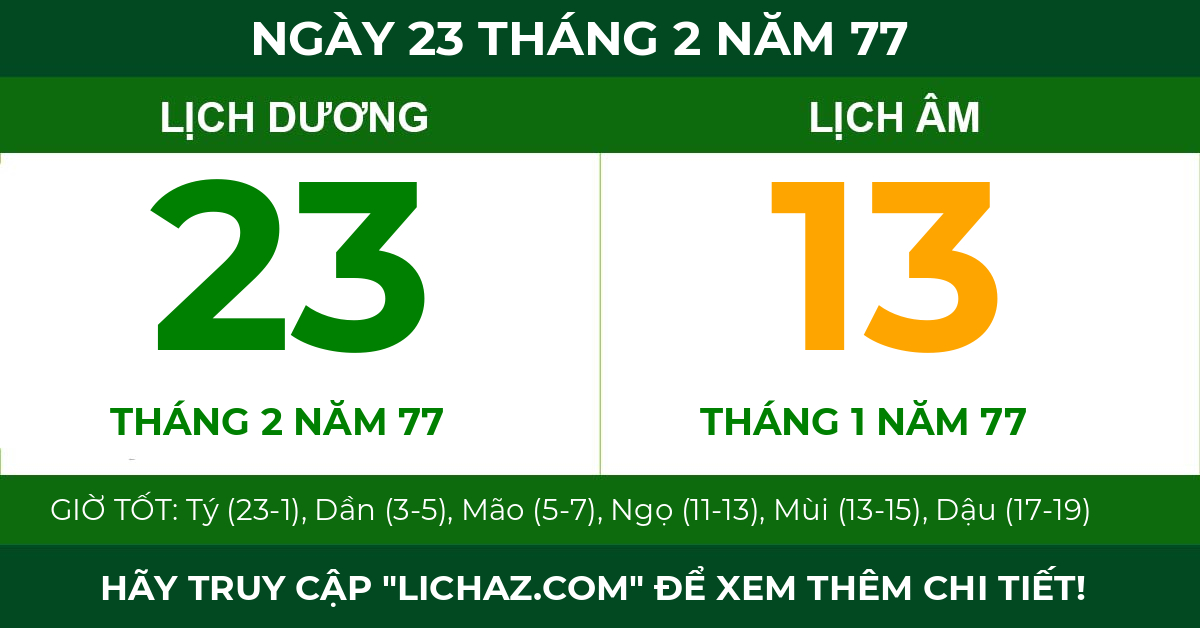 lịch âm ngày 23 tháng 2 năm 77
