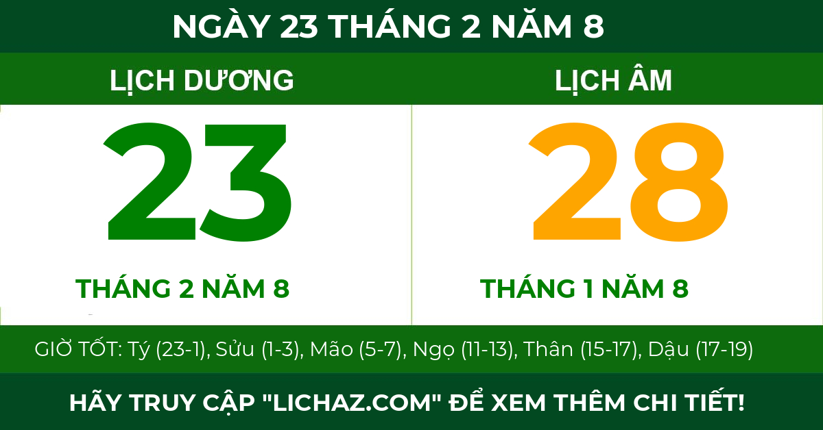 lịch âm ngày 23 tháng 2 năm 8